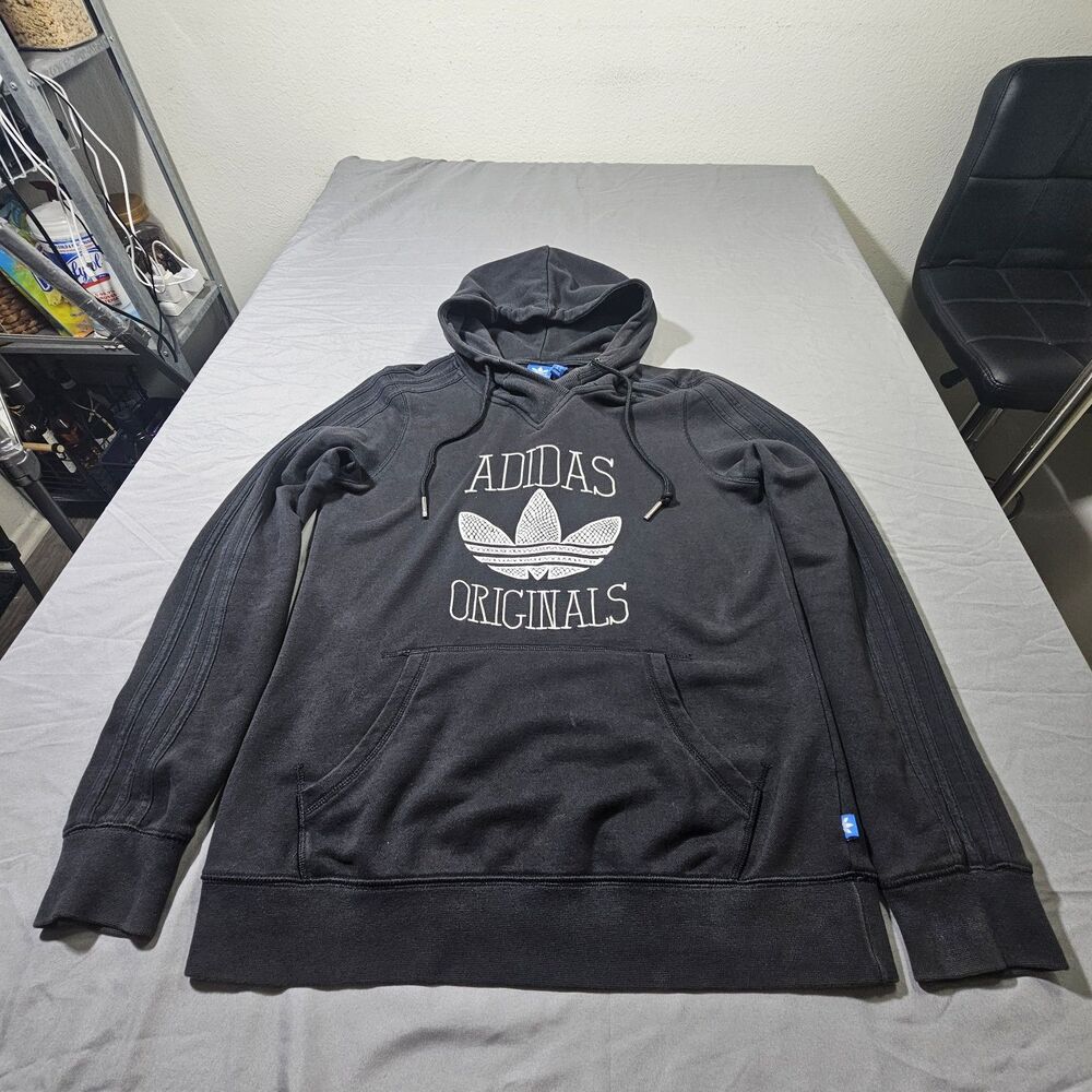 Adidas Originals Hoodie Womens M Medium Black White Embroidered Trefoil Logo
